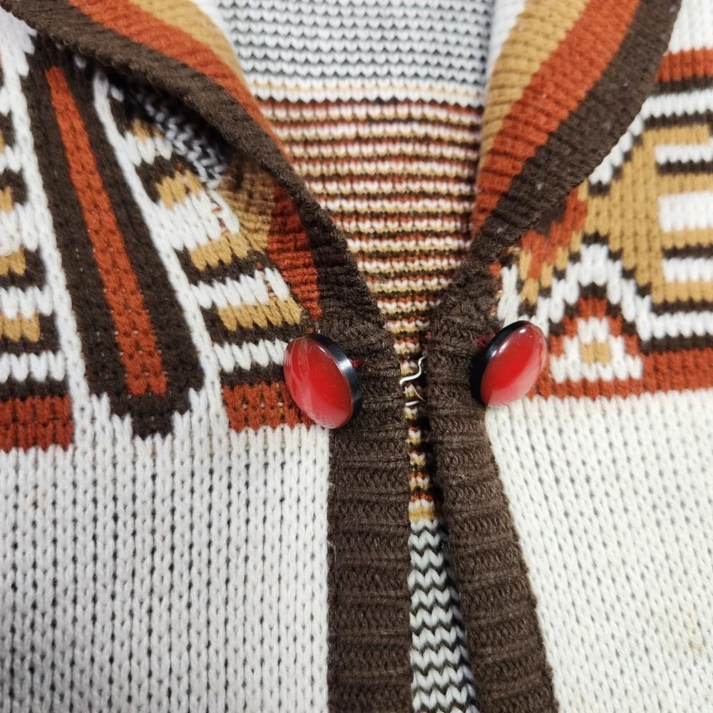 Vintage 70s‎ Aztec Cardigan Sweater Women Medium Shawl Collar Chunky Knit Navajo